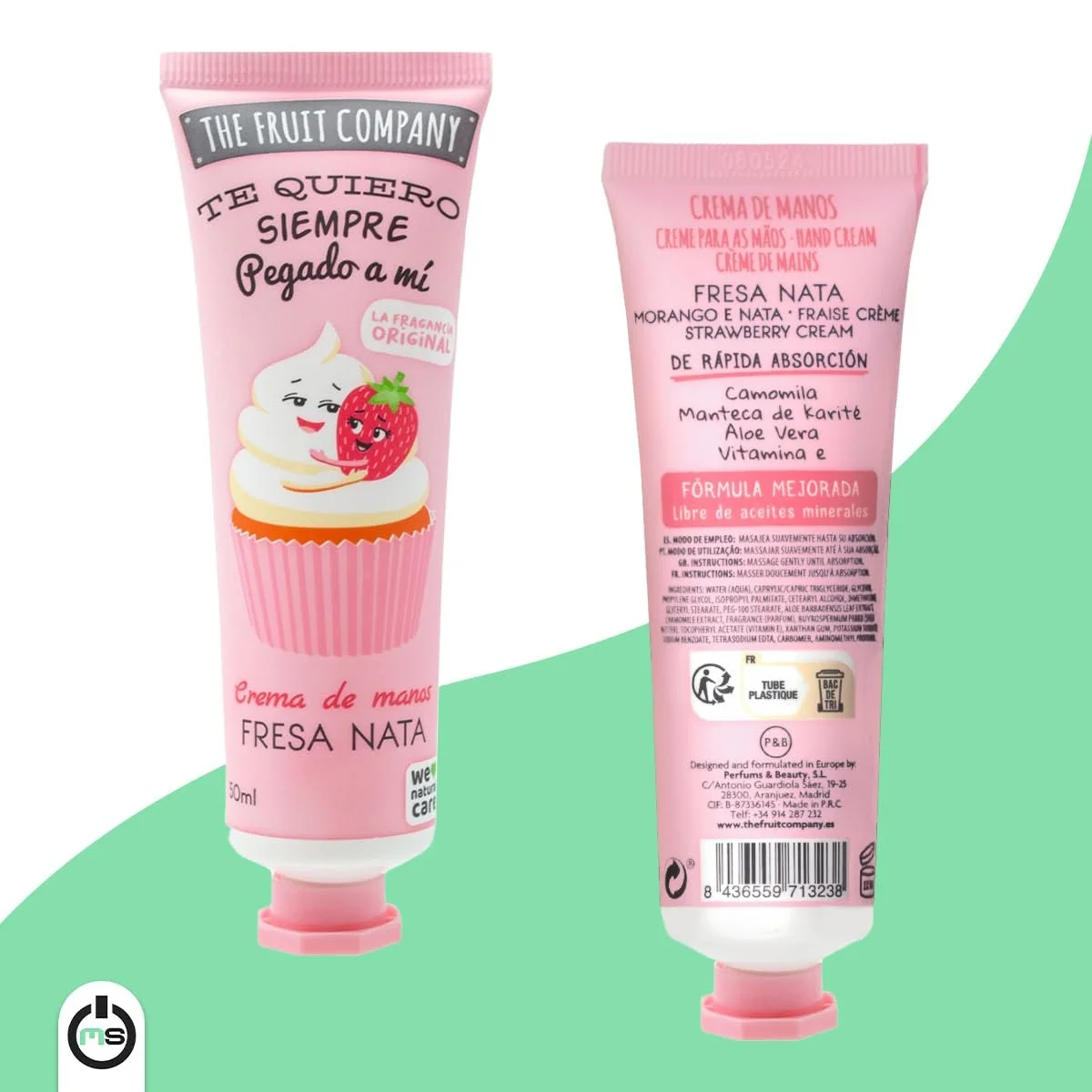 Крем для рук The Fruit Company Полуничний Крем, набір з 3 штук з Алое Вера та Ромашкою 50 мл, фото №4