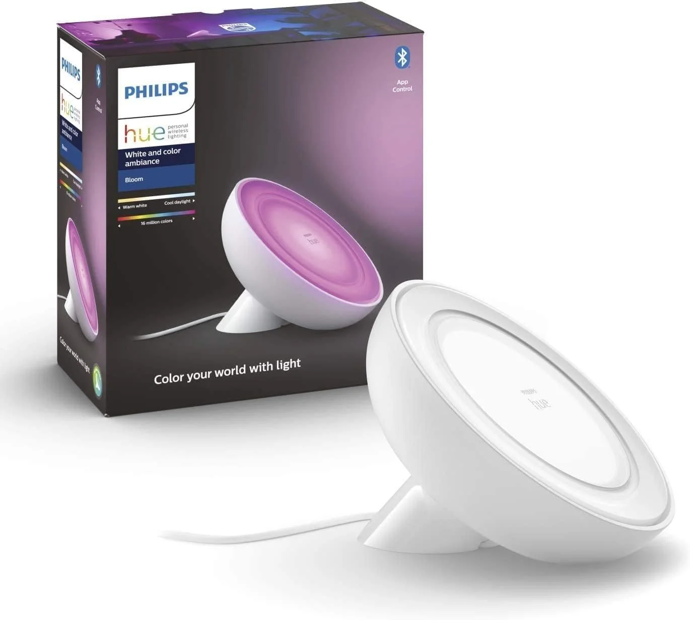 Настільна лампа Philips Hue White and Colour Ambiance Bloom LED Чорна Регульована яскравість 16 мільйонів кольорів Керування через додаток, фото №1