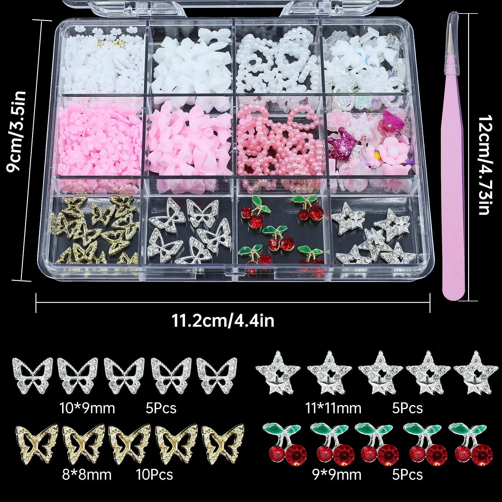 3D Украшения для ногтей Anower IMI Ассорти Металл Вишня Звезда Бабочка Цветок Сердца Разные Бриллианты, фото №2