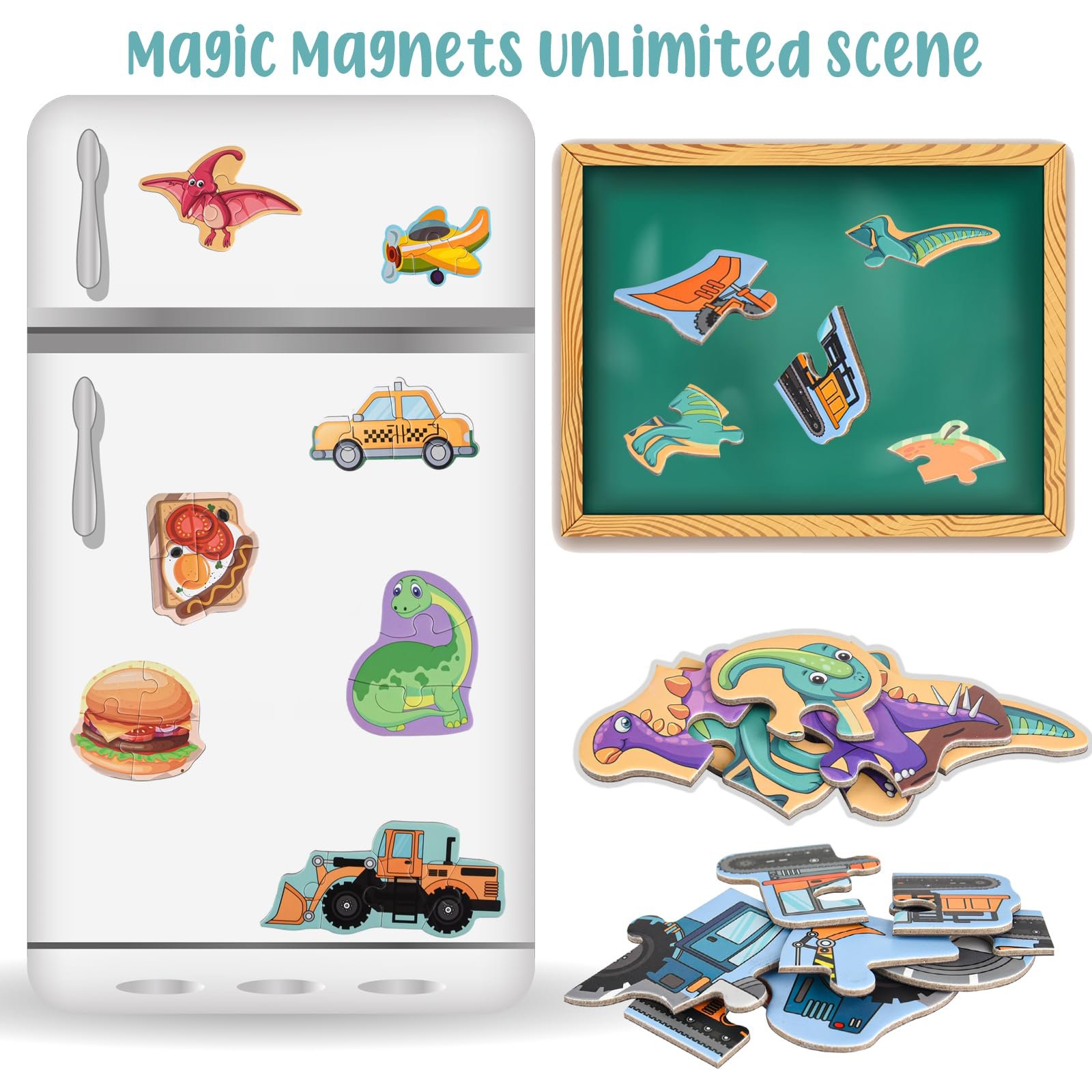 Магнітний пазл ASTARON Dinosaur Puzzle with 80 Puffy Stickers 40 деталей, фото №8