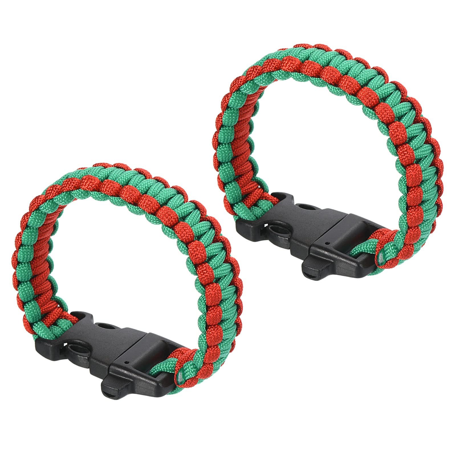 Браслет Paracord Survival PATIKIL, 2 шт. Плетеный парашютный браслет с пластиковой пряжкой. Красный, зеленый, пластик, фото №1