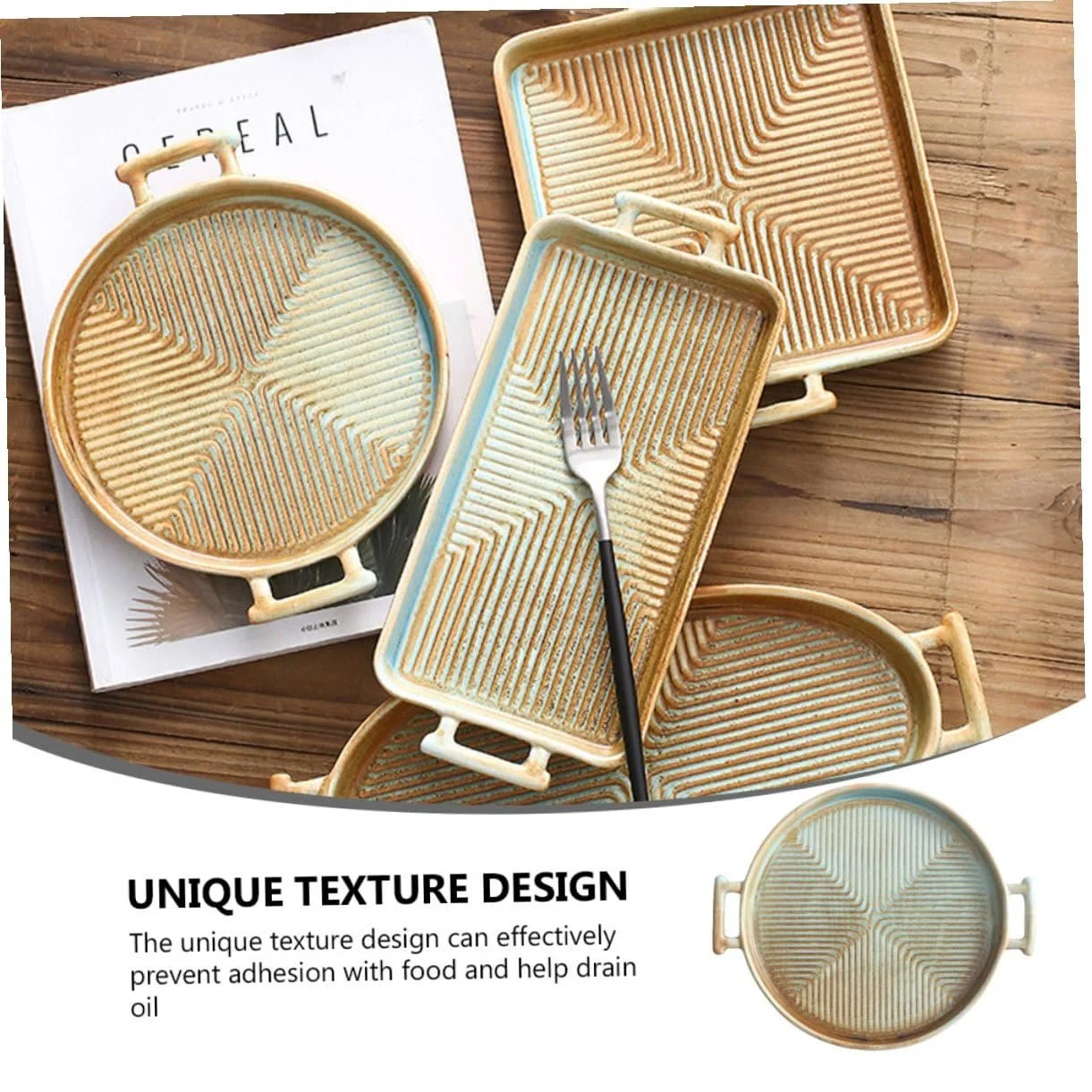 Форма для запекания OUNONA Керамическая Ретро Круглая с двойными ручками Термостойкая, фото №7