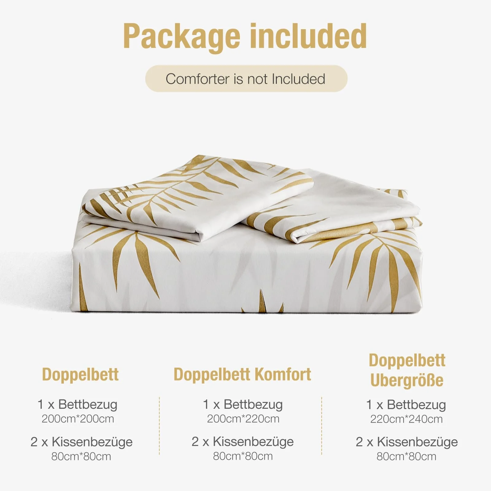 Комплект постільної білизни Lekesky 3-Piece 200 x 200 см мікрофібра White/Gold, фото №7