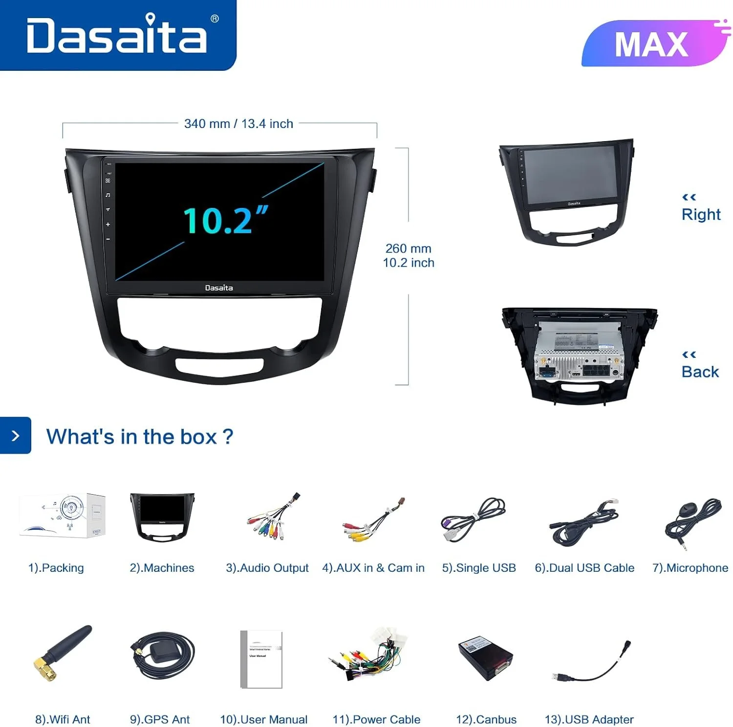 Штатная автомагнитола Dasaita HA5225 для Nissan X-Trail Qashqai Rogue 2014-2020/10" / Сенсорная / 4/64Гб / Apple CarPlay / Android Auto / Bluetooth / WI-FI / GPS / USB / AUX, фото №7