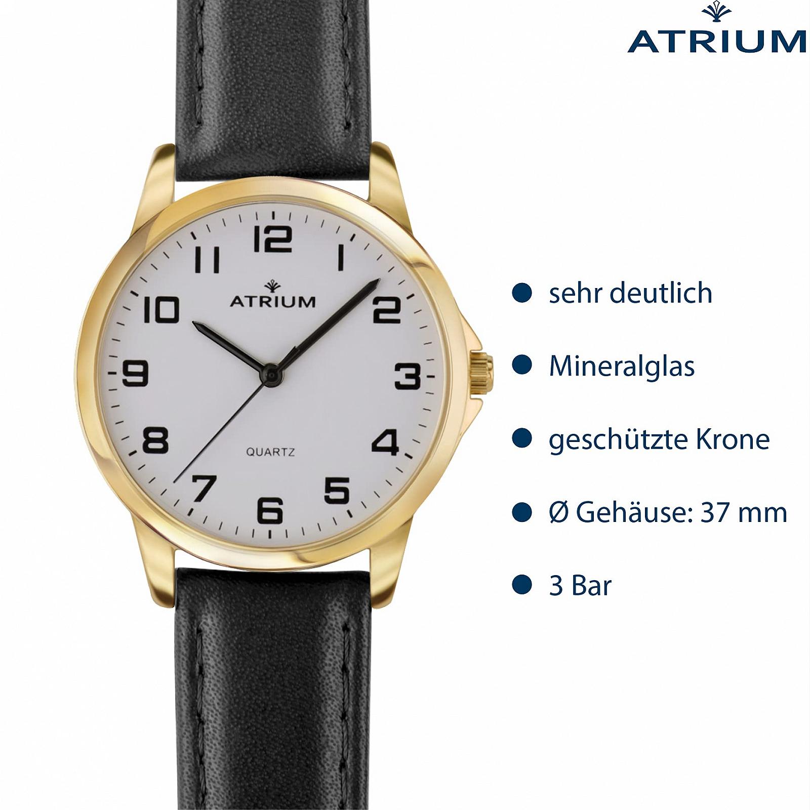 Годинник Atrium A36-20 кварцовий супер ясний золотий 3 Bar шкіряний ремінець, золотистий, фото №3