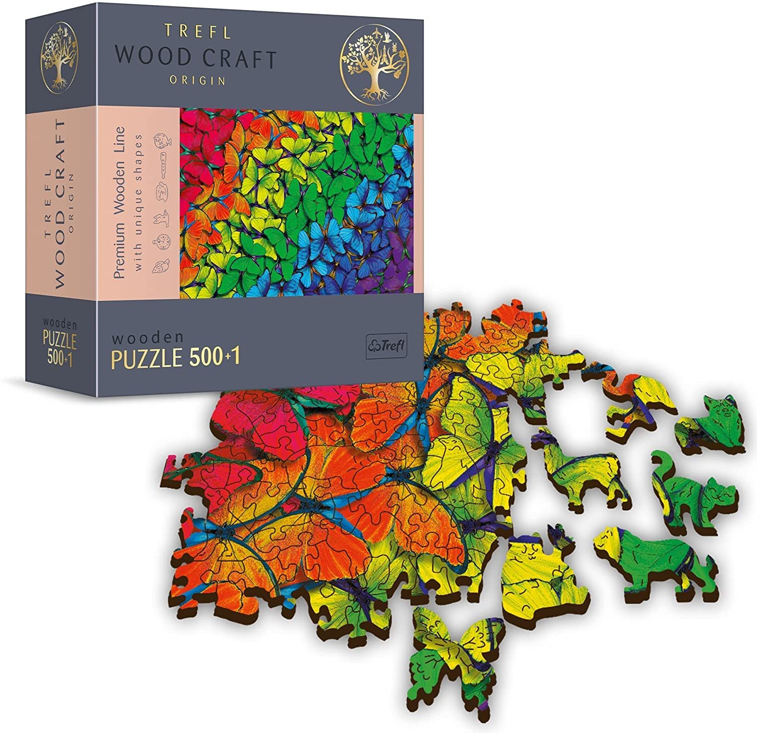 Пазл Trefl Wood Craft TR20159 500+1 деталь дерево Rainbow Butterflies, фото №1 Пазл Trefl Wood Craft TR20159 500+1 деталь дерево Rainbow Butterflies, фото №1