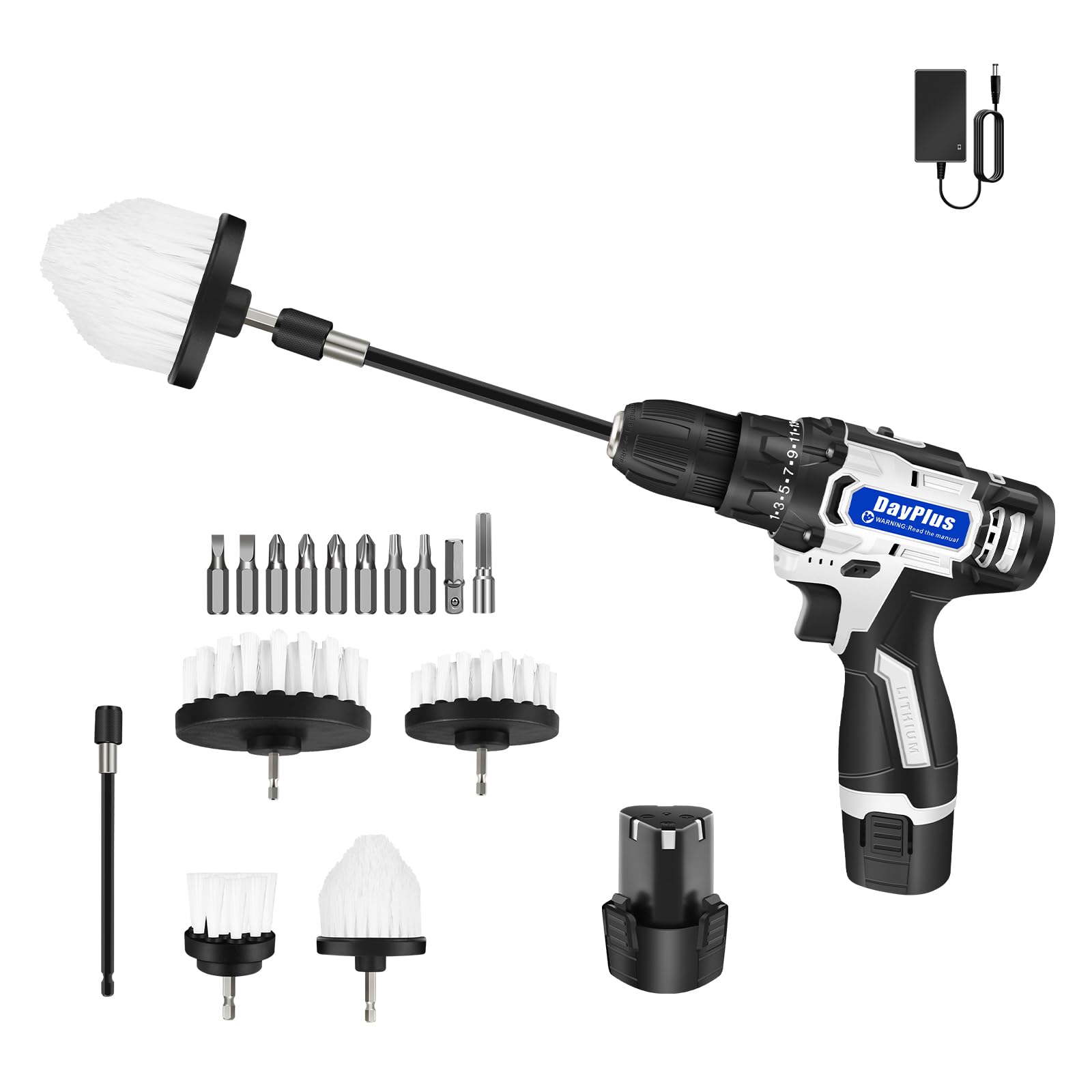 Акумуляторний дриль Шурупокрут із щітками 2 1500mAh акумулятори 45 N.M 18+1 швидкості 0-400/1400rpm, фото №1