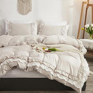 Постільна білизна Getiya з оборками Romantic 135 x 200 см, бежева (1 наволочка 80 x 80 см) - Фото 1