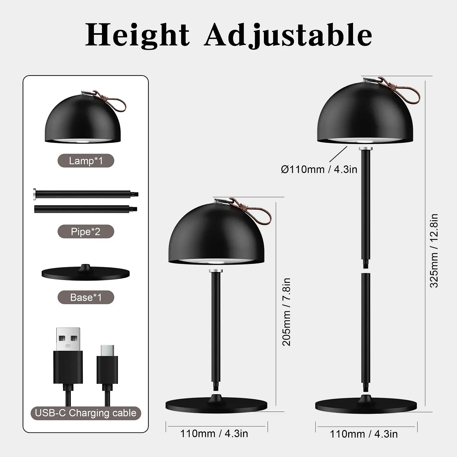 Настольная лампа DEELUX LED Battery USB-C IP44 3000 K Metal Черный 1 шт., фото №5