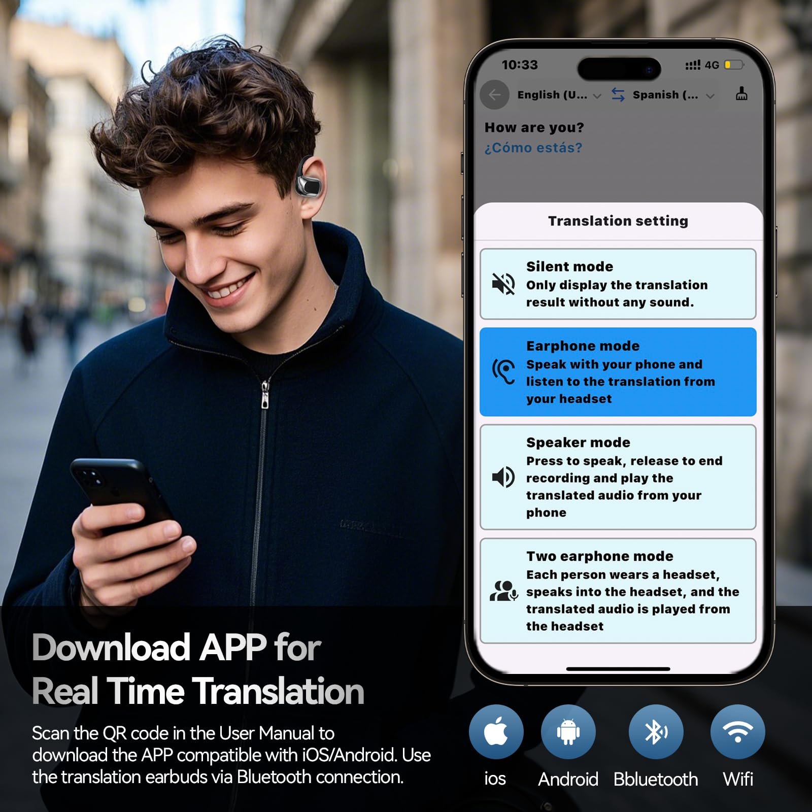 Наушники для перевода в реальном времени OWS, 144 языков, онлайн двусторонний, фото №2
