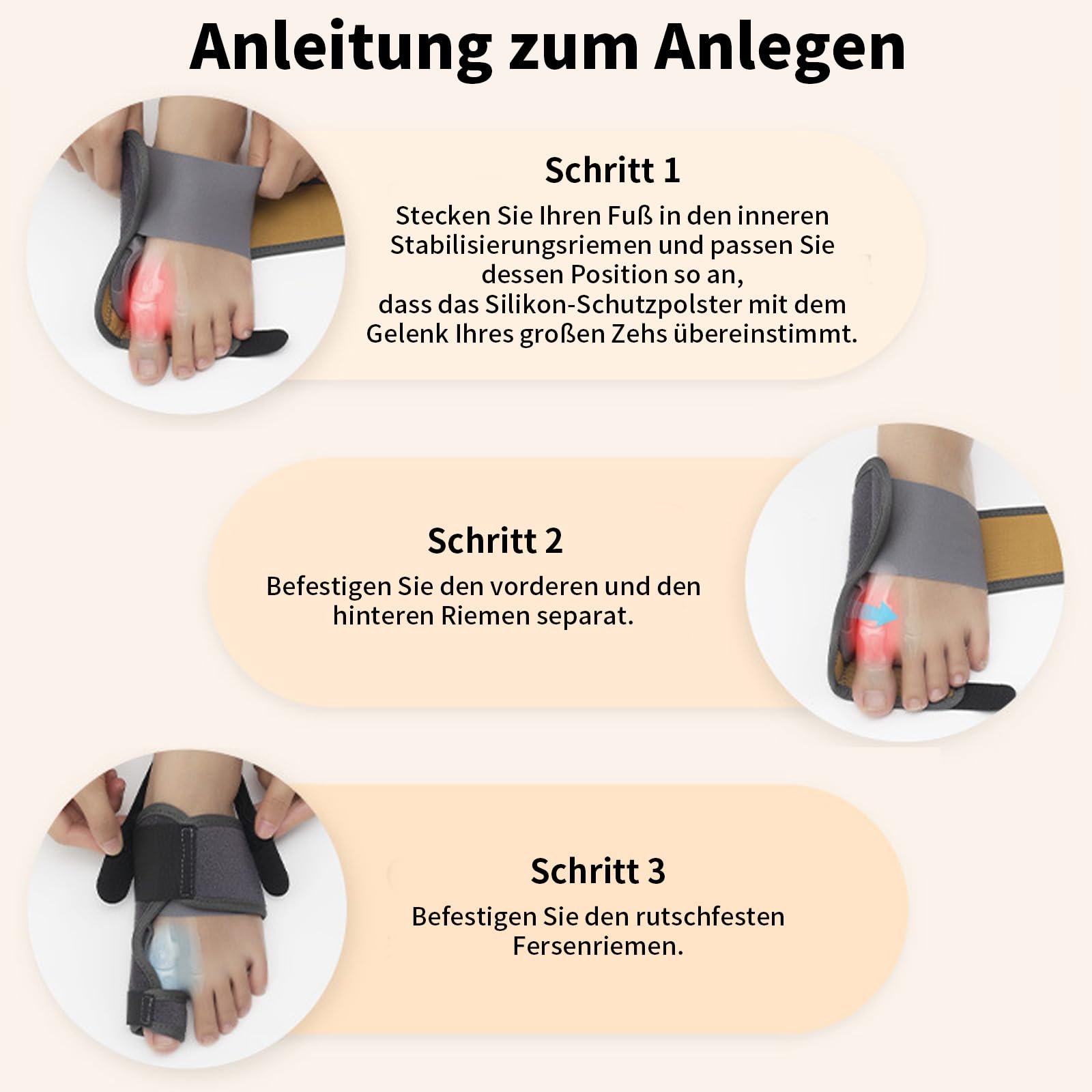 Шина Hallux Valgus 2 шт., Корекція та знеболення з 2 роздільниками для пальців ніг і 2 регульованими ремінцями на п’яту, фото №3