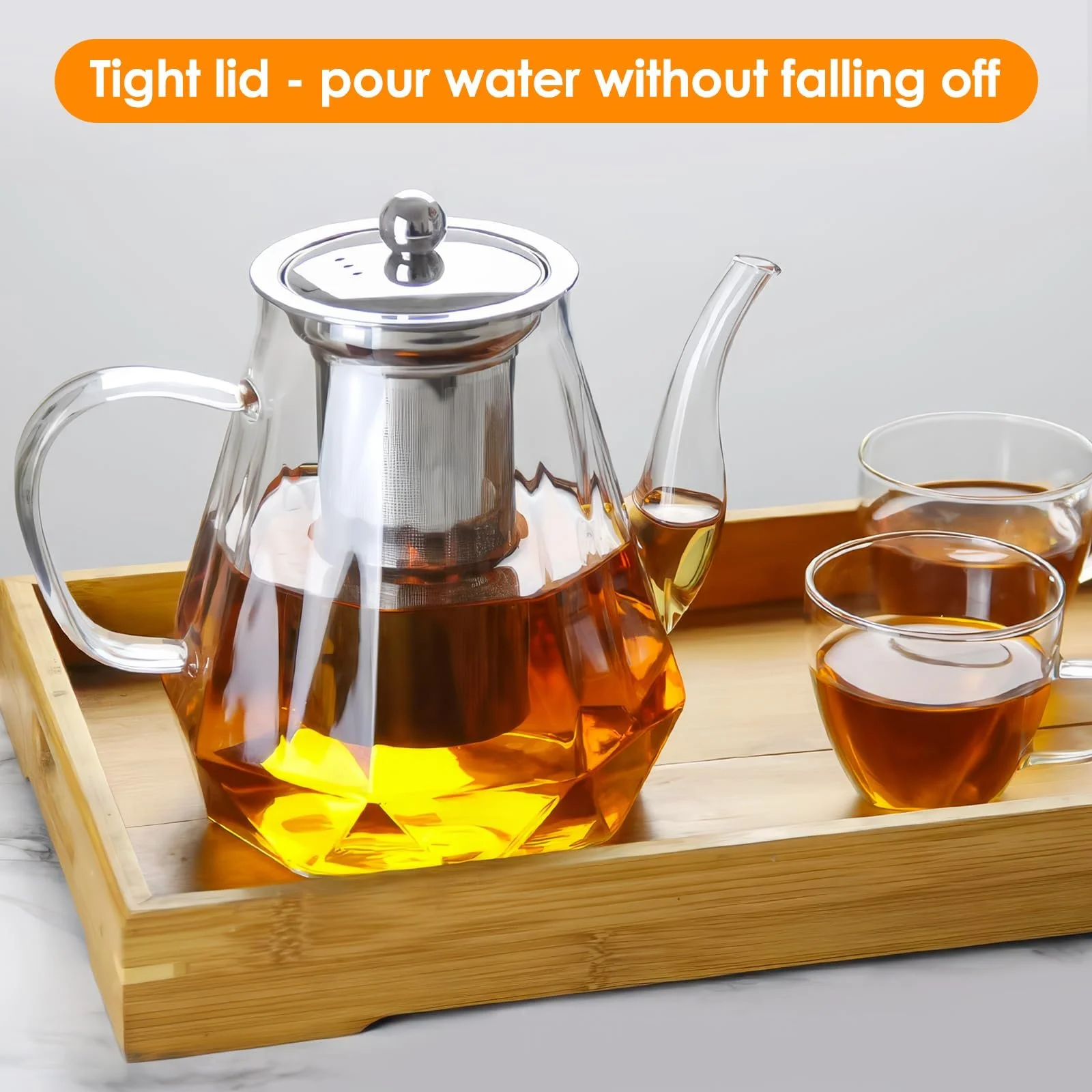 Чайник-заварник ZONJIE Скляний з ситечком для чаю, 1200 мл, великий, фото №6
