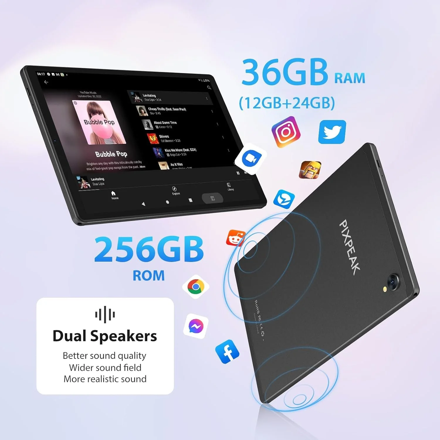 Планшет 10.4" Full HD PIXPEAK U921 12+24/256 ГБ 4G 2-SIM 8 ядер Android 14 8000 mAh Серый, фото №4 Планшет 10.4" Full HD PIXPEAK U921 12+24/256 ГБ 4G 2-SIM 8 ядер Android 14 8000 mAh Серый, фото №4