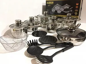 Набор посуды из нержавеющей стали Benson BN-197 с крышками 18 предметов par_BN 197 - Фото 1