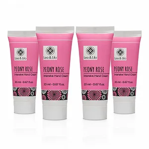 Крем для рук Leo & Lilo Peony Rose, набор из 4 шт, 20 мл, интенсивный уход для сухой кожи рук с растительными органическими маслами и органическим экстрактом цветов пиона - Фото 1
