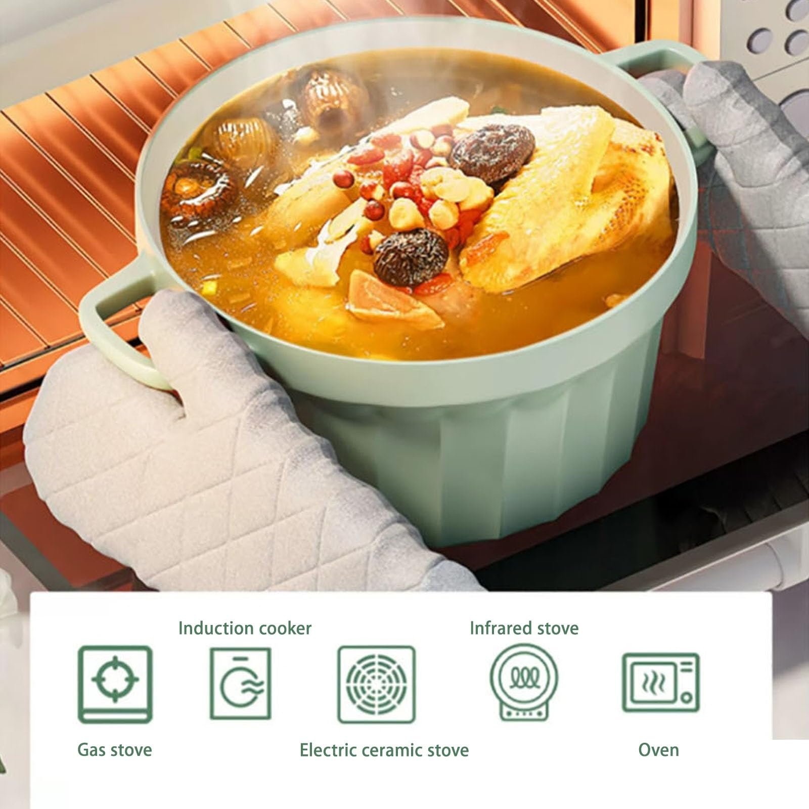 Жаровня Dutch Oven Чавунна емальована Антипригарна З кришкою Зелена 20 см, фото №2