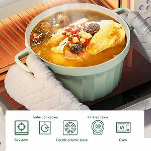 Жаровня Dutch Oven Чавунна емальована Антипригарна З кришкою Зелена 20 см synthetic.ua - Фото 1