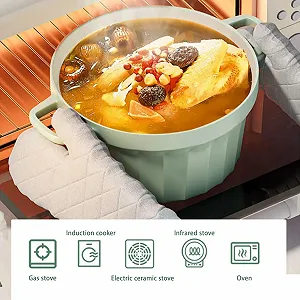 Жаровня Dutch Oven Чугунная эмалированная Антипригарная С крышкой Зеленая 20 см synthetic.ua - Фото 1