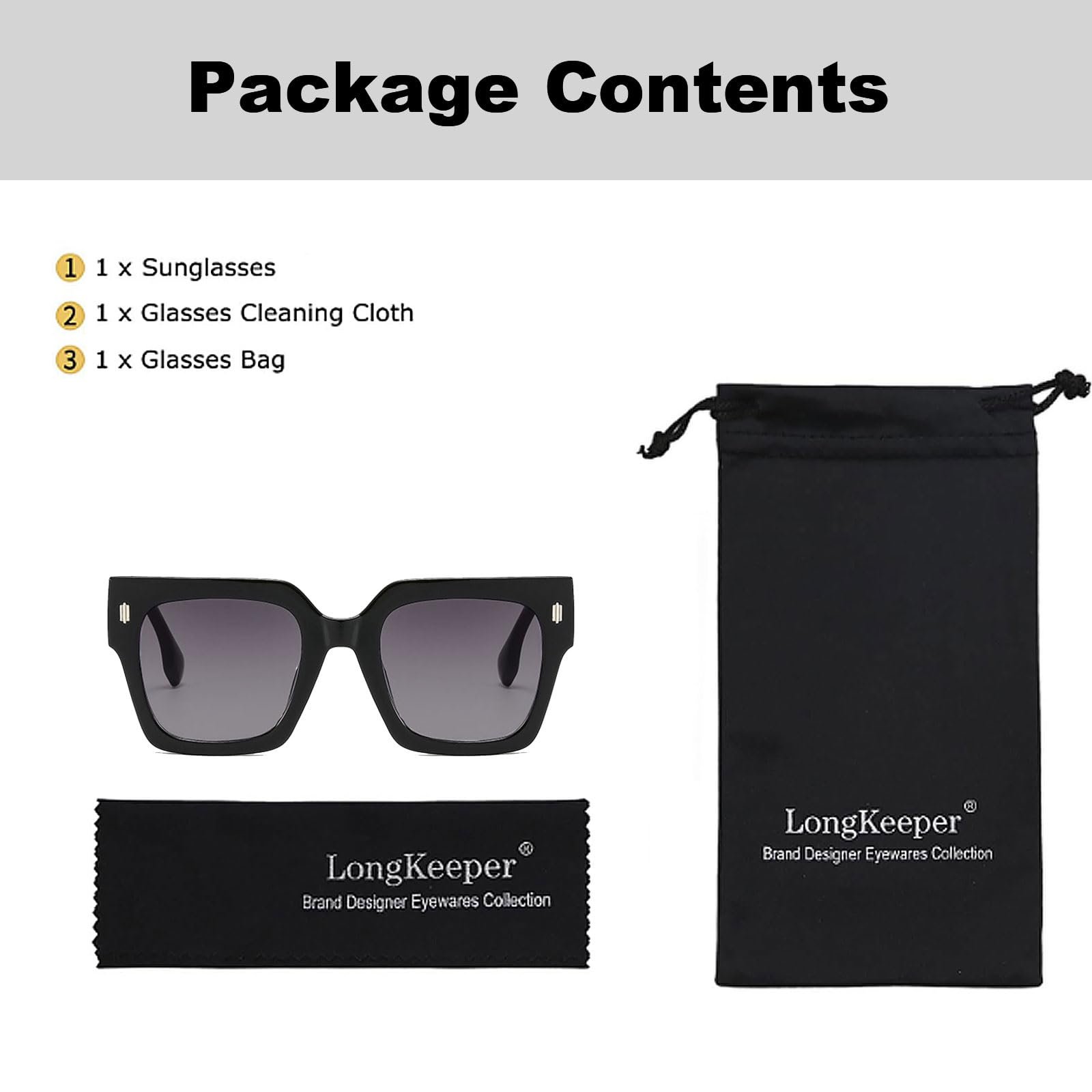 Квадратні Сонцезахисні Окуляри Long Keeper Oversized Жіночі Тренди Ретро Чоловічі Квадратна Товста Рамка UV400 Захист, фото №4