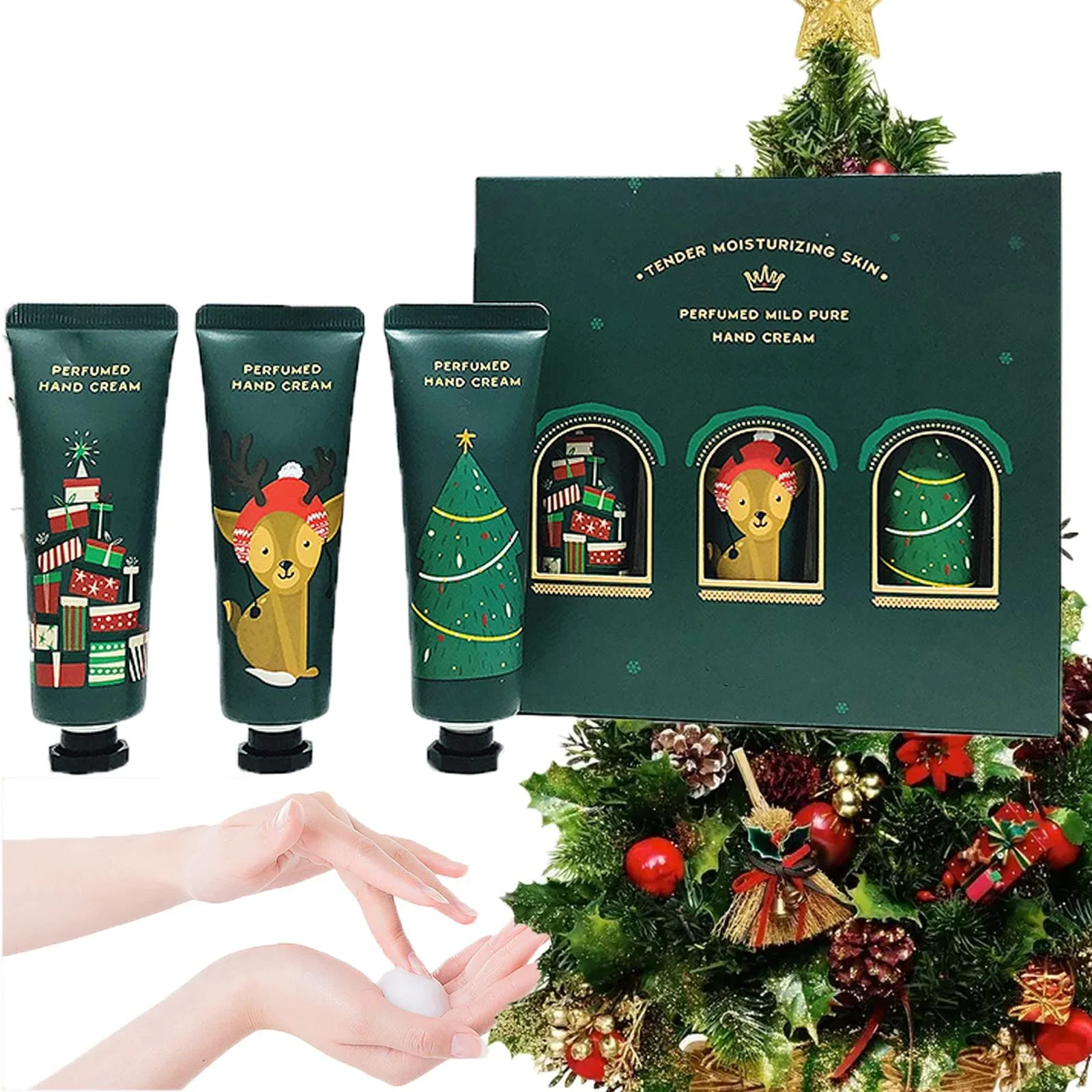 Крем для рук Набор Мини Кремы для рук Увлажняющий крем Ухаживающий крем Рождественский ухаживающий крем Растительный аромат Крем для ухода за руками для сухой, шершавой, потрескавшейся кожи рук Подарочный набор для женщин, подруги, мамы (C2), фото №1