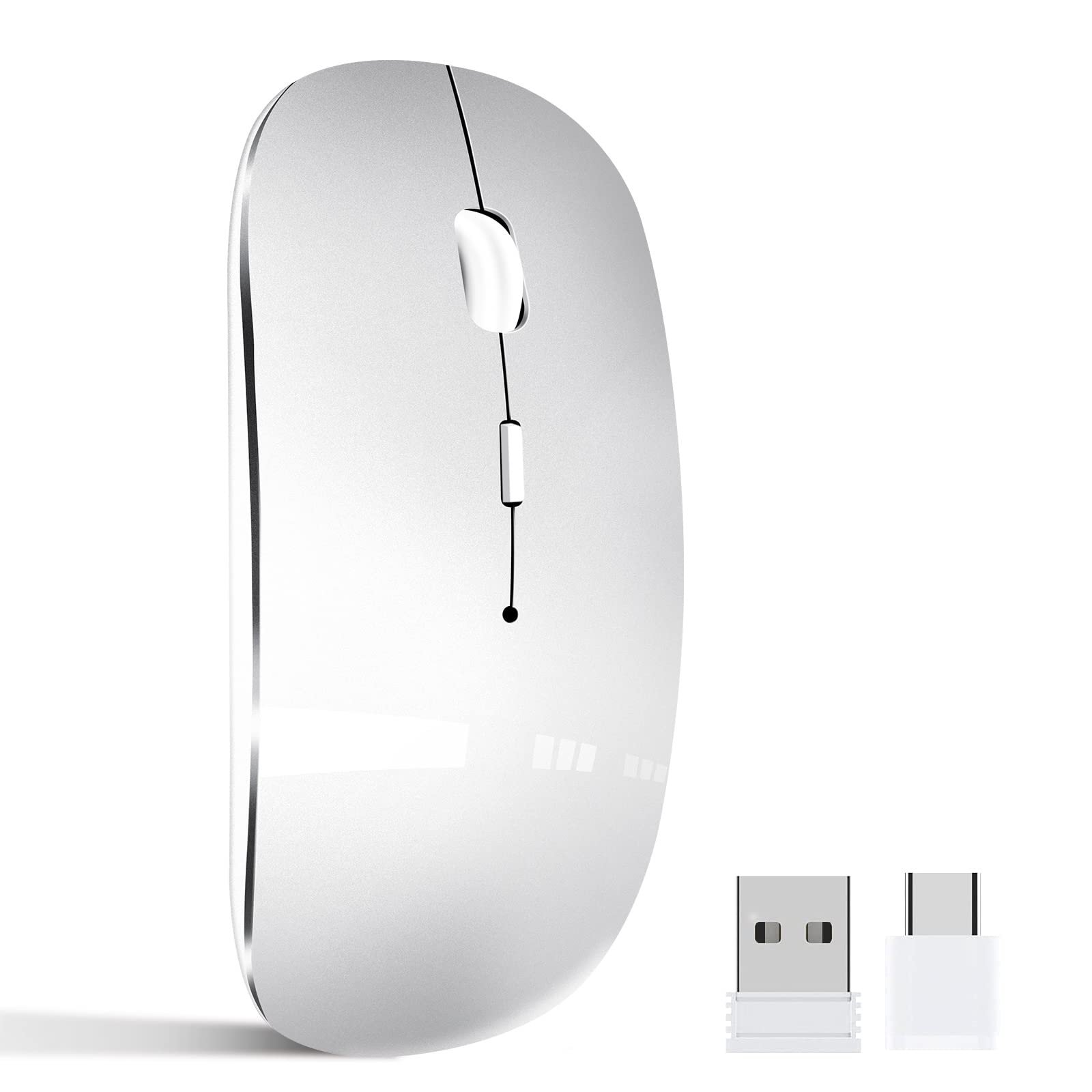Мышь Беспроводная для ноутбука Перезаряжаемая, Портативная 2.4 GHz с USB/USB-C Двумя Приемниками для компьютера, фото №1