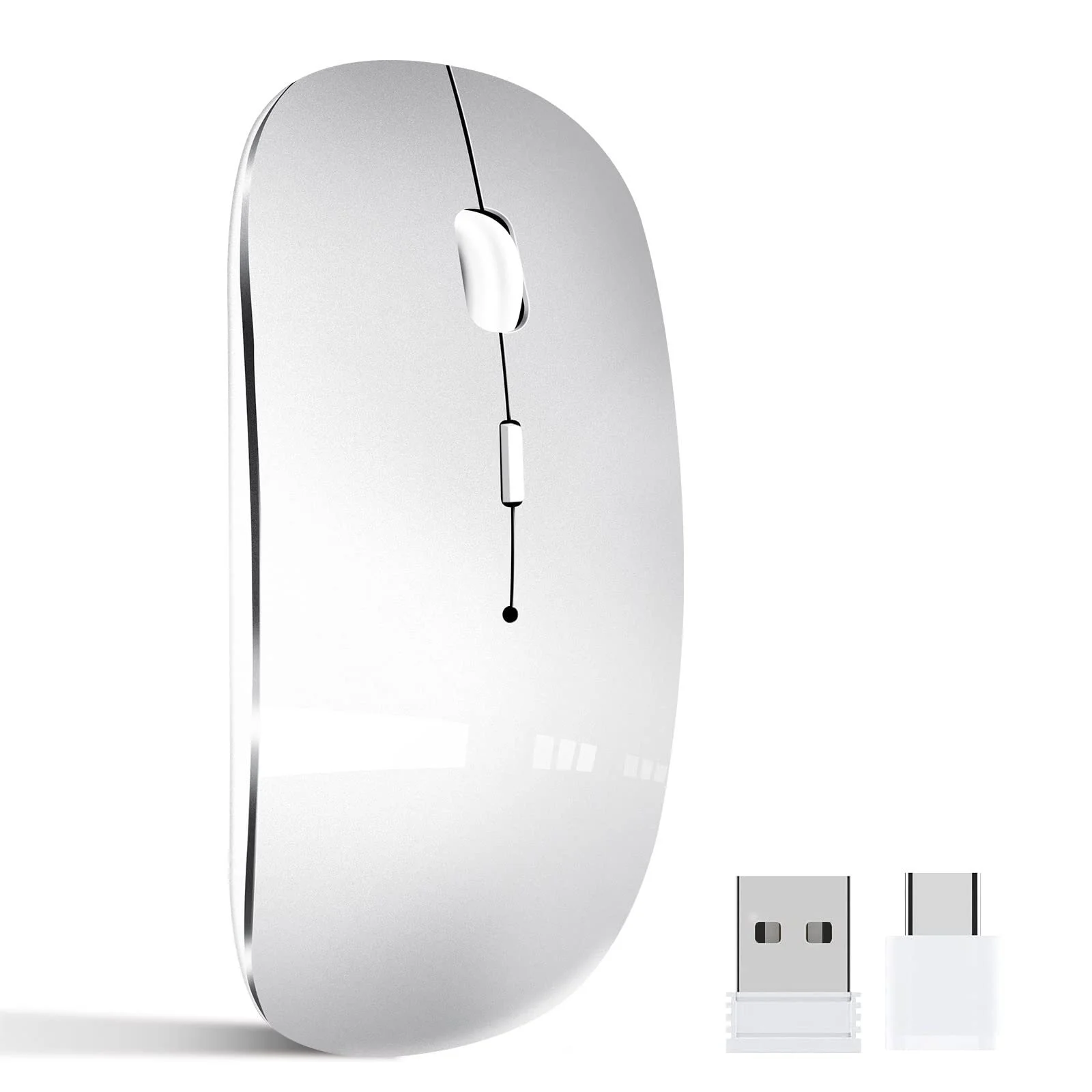 Мышь Беспроводная для ноутбука Перезаряжаемая, Портативная 2.4 GHz с USB/USB-C Двумя Приемниками для компьютера, фото №1 Мышь Беспроводная для ноутбука Перезаряжаемая, Портативная 2.4 GHz с USB/USB-C Двумя Приемниками для компьютера, фото №1