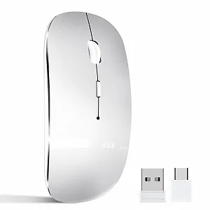 Миша Бездротова для ноутбука Перезаряджувана, Портативна 2.4 GHz з USB/USB-C Двома Приймачами для комп'ютера - Фото 1