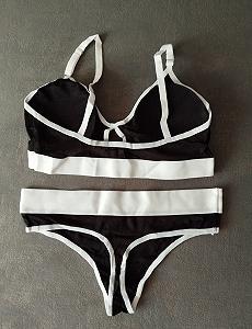 Хлопковый черный женский комплект рубчик synthetic.ua - Фото 1