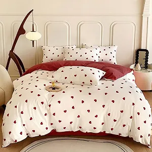 Комплект постельного белья Freyamy 220 x 240 см, 3 предмета, белые и красные сердца - Фото 1