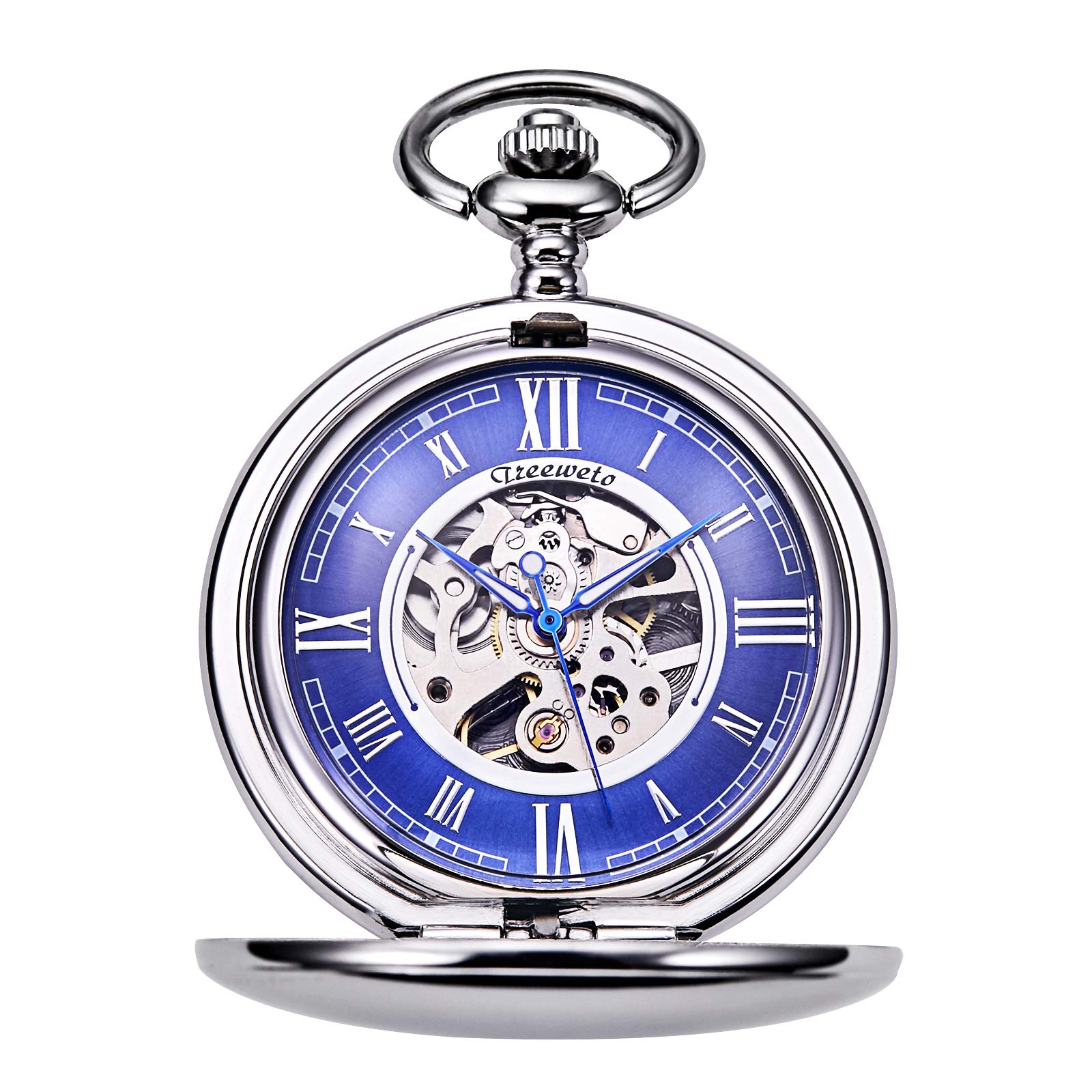 Кишеньковий годинник TREEWETO Smooth Double Case Skeleton Dial Delicate Mechanical Gold/Silver, фото №1