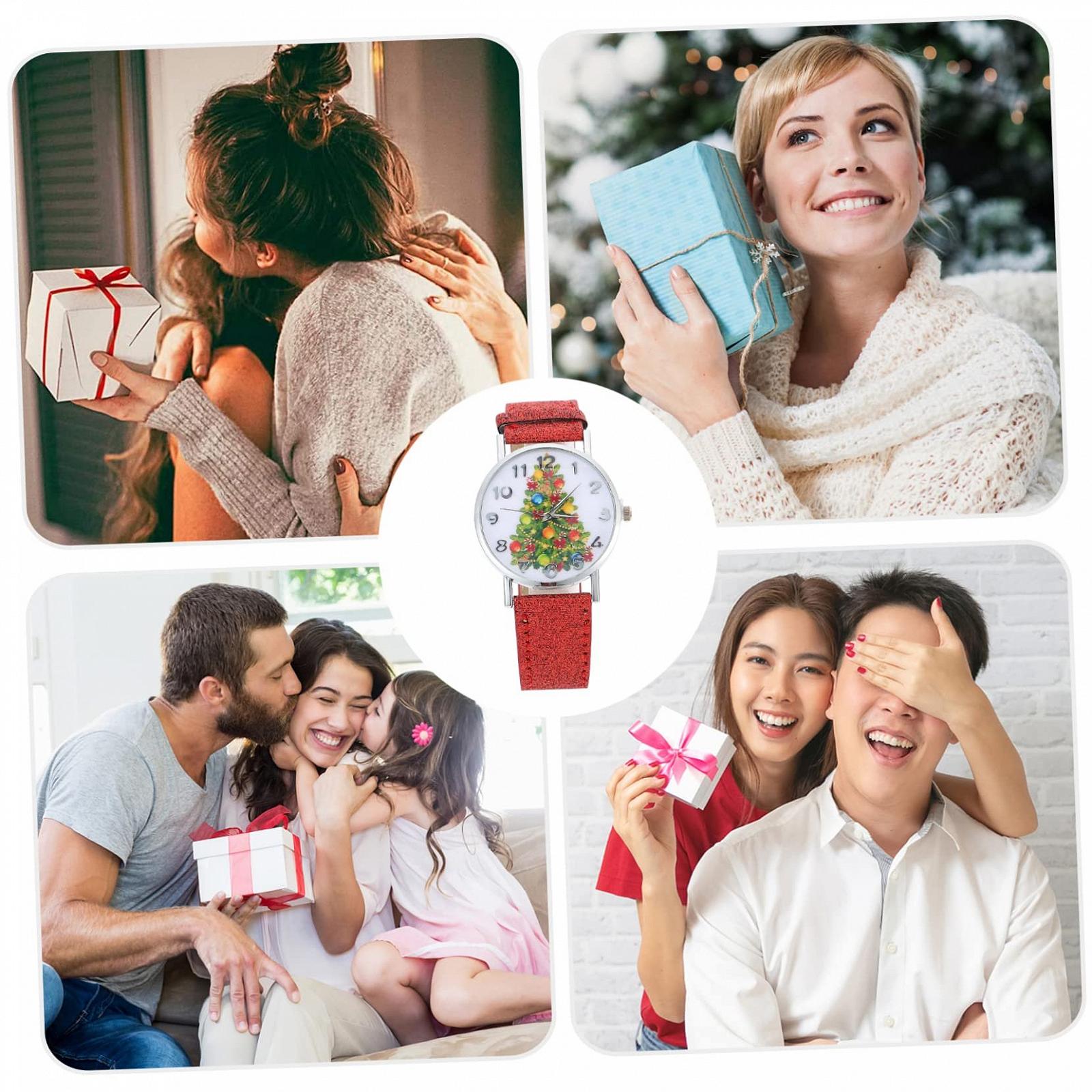 Женские наручные часы LIFKOME 1 шт. с дизайном елки, кварцевые часы для женщин с кожаным ремешком для Рождества, дней рождения и юбилеев, фото №6