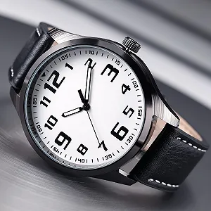 Мужские часы NUOVO с большим белым циферблатом, арабскими цифрами и черным ремешком synthetic.ua - Фото 1