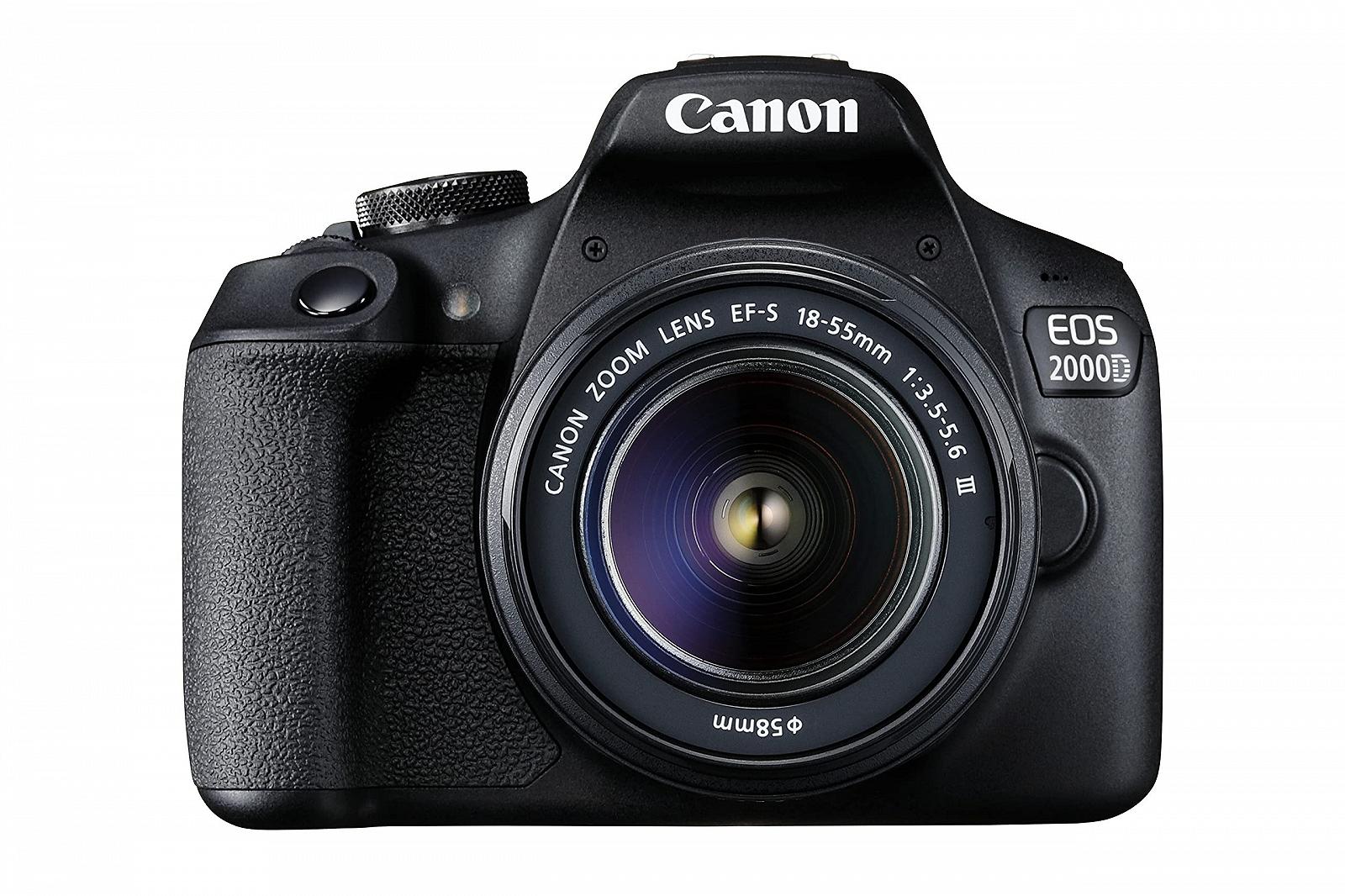 Зеркальная камера Canon EOS 2000D с объективом EF-S 18–55 F3.5-5.6 III (24.1 МП, DIGIC 4+, ЖК-дисплей 7.5 см (3.0 дюйма), Full HD, WiFi, APS-C CMOS-сенсор), черный, фото №1