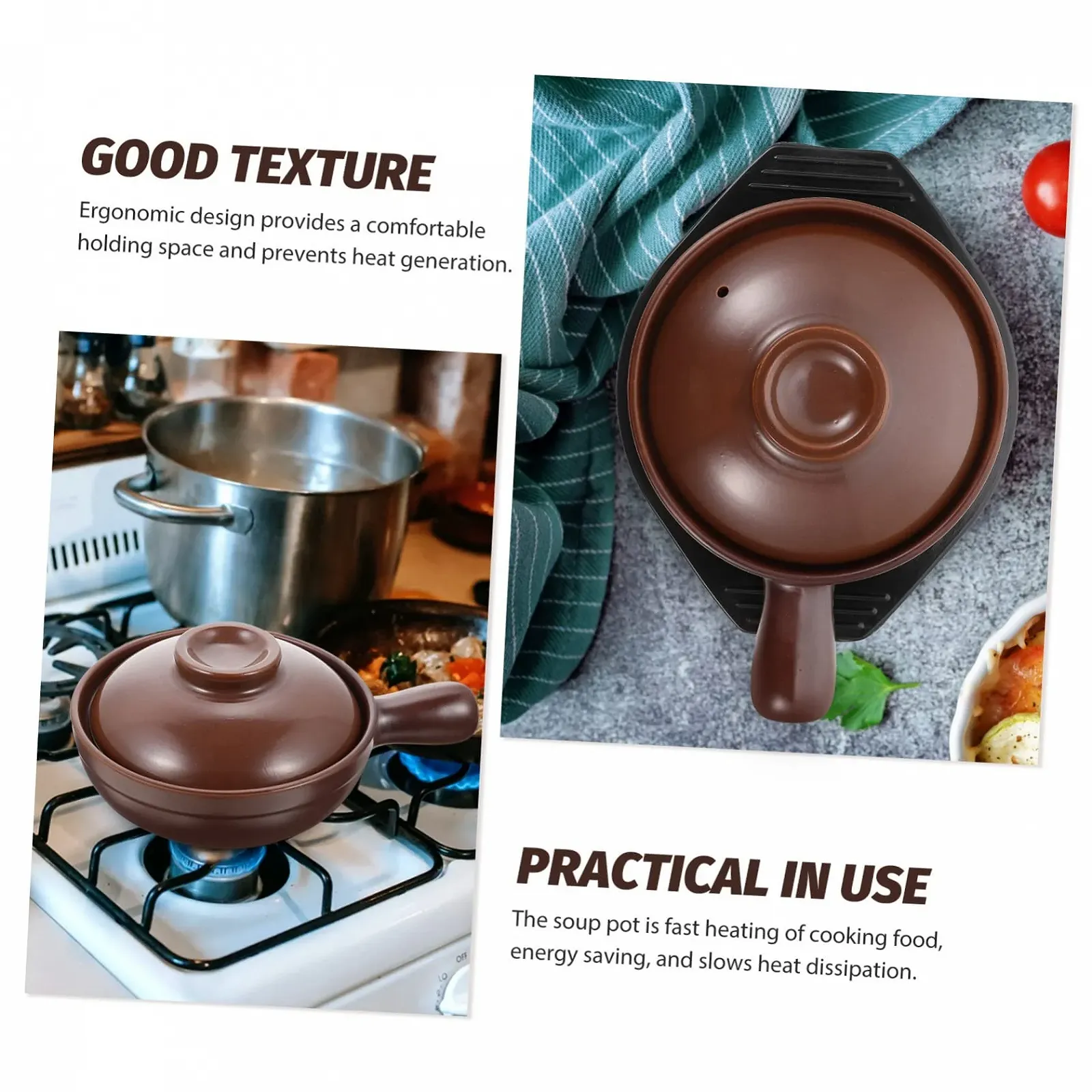 Керамическая кастрюля Термостойкая Кислото- и щелочестойкая Глазурованная нескользящая ручка, фото №4