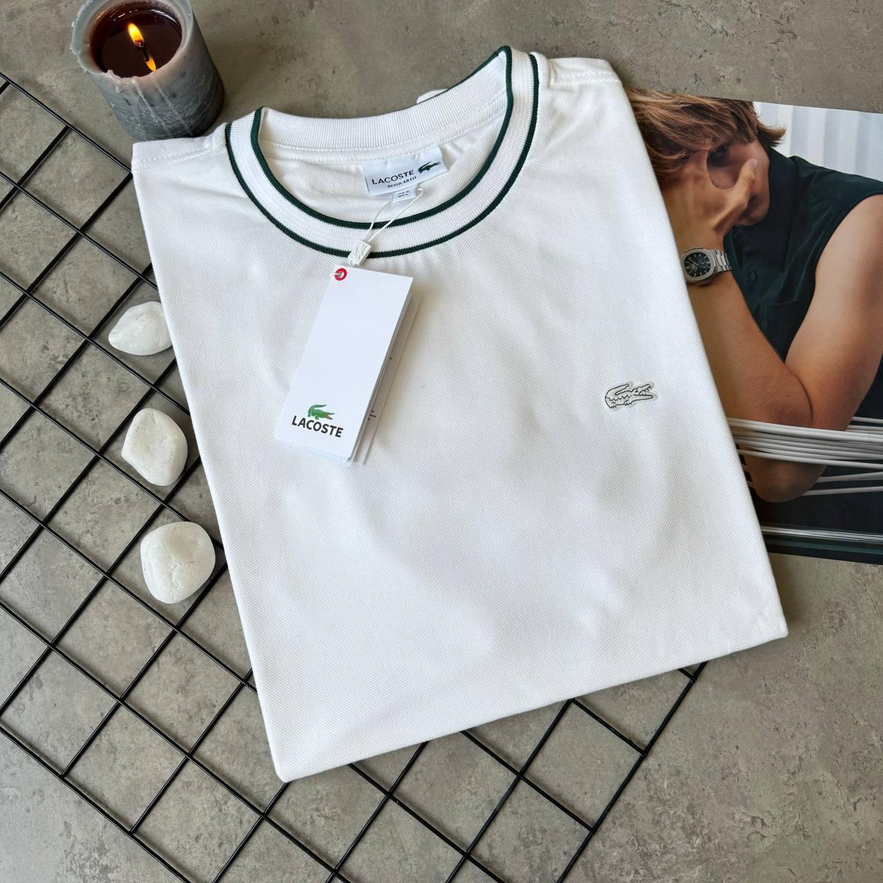 Мужская футболка белая Lacoste брендовая Лакосте с крокодилом Стильная для мужчины, фото №5