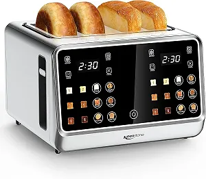 Тостер Keenstone 4 скибки Digital Intelligent з сенсорним екраном, подвійною панеллю керування, одинарна коробка, функція тостів, режим розігріву та розморожування, ідеально підходить для бубликів, хліба, вафель - Фото 1