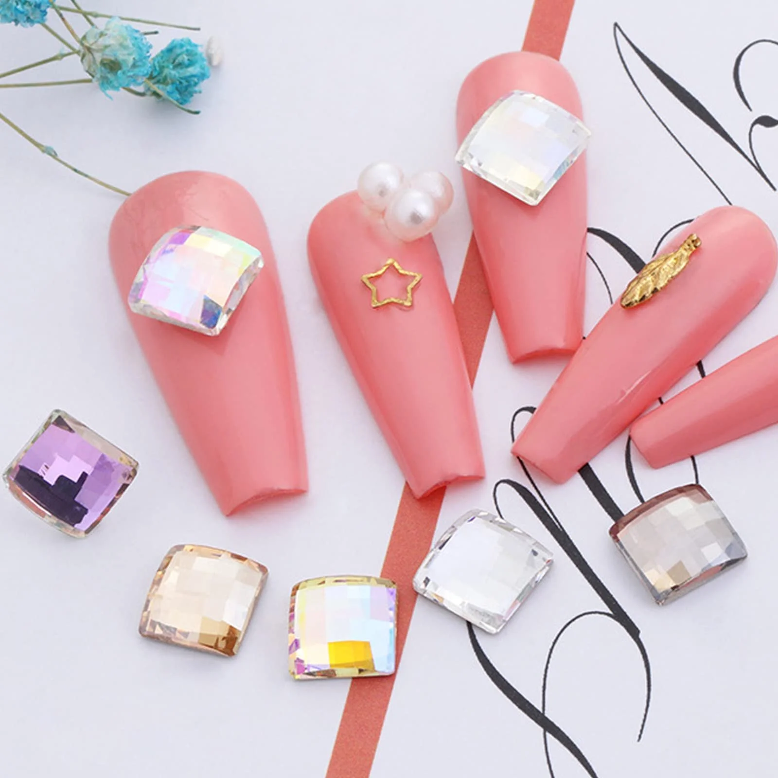 Стрази для нігтів Квадратні Різні кольори 72 шт,, фото №5