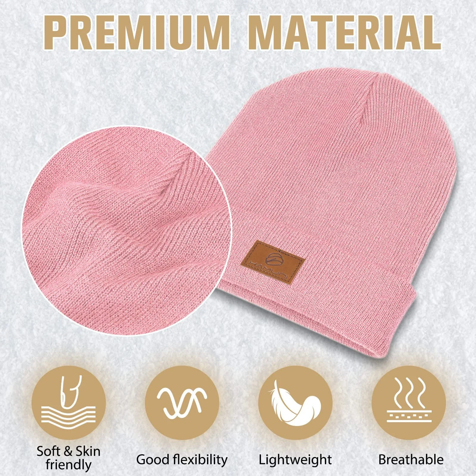 Шапка-бини HAMUNI Классическая Зимняя Комфортная Дышащая Мягкая Акриловая Вязаная Винтажная Однотонная с отворотом Унисекс, фото №2 Шапка-бини HAMUNI Классическая Зимняя Комфортная Дышащая Мягкая Акриловая Вязаная Винтажная Однотонная с отворотом Унисекс, фото №2