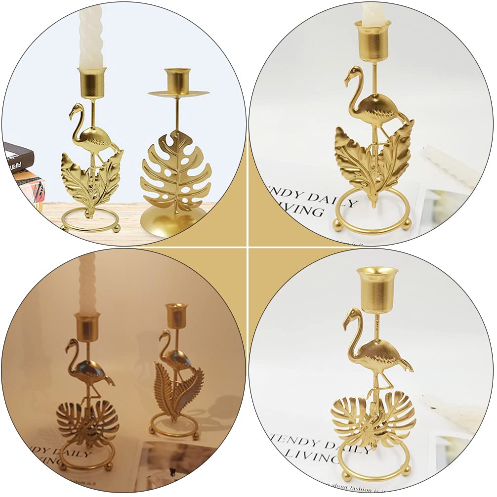 Свечной подсвечник Uonlytech Tropical Flamingo Tea Light Candle Holder из металла с тропическими пальмовыми листьями для гавайской вечеринки, фото №4
