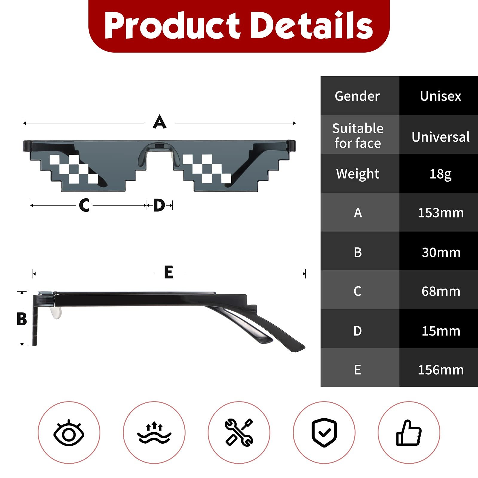 Сонцезахисні окуляри Unisex Fiada 8 Bit Pixel Mosaic Glasses UV Protection Player, фото №3