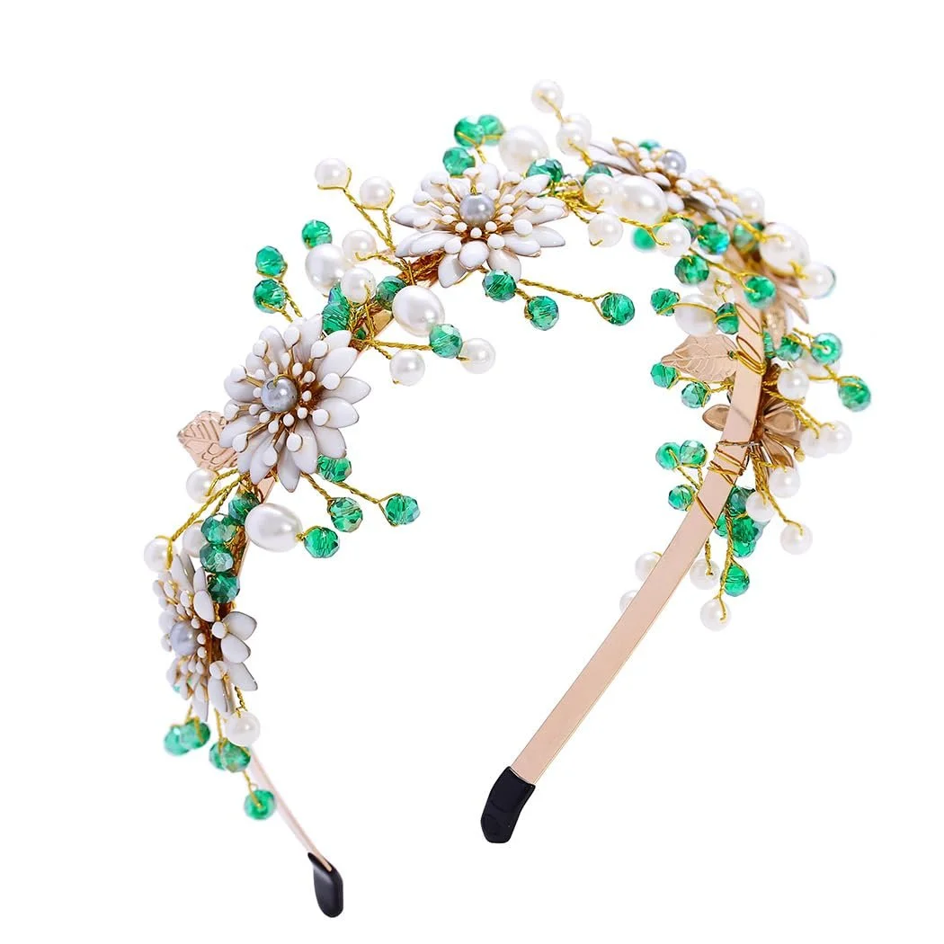 Обруч для волосся Весільний IYOU Квітка Перли Кристал Зелений, фото №1 Обруч для волосся Весільний IYOU Квітка Перли Кристал Зелений, фото №1