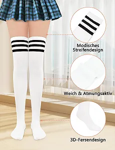 2 пары женских гольфов выше колена Классические и стильные гольфы чулки Мягкие высокие гольфы выше колена Длинные полосатые носки для женщин для повседневной жизни, спорта, косплея synthetic.ua - Фото 1