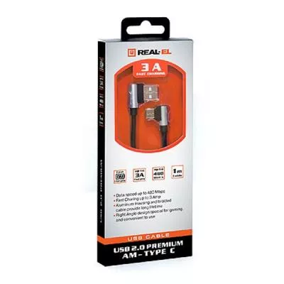 Дата кабель USB 2.0 AM to Type-C 1.0m Premium black REAL-EL EL123500032, фото №4