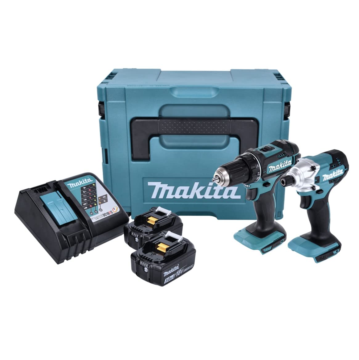 Комбонабір Шурупокрут Makita DLX 2339 J Дриль-шурупокрут DDF 482 Акумуляторний + Гайковерт DTD 156 Акумуляторний + 2x Акумулятори 3.0 Ah + Зарядний пристрій + Makpac, фото №1