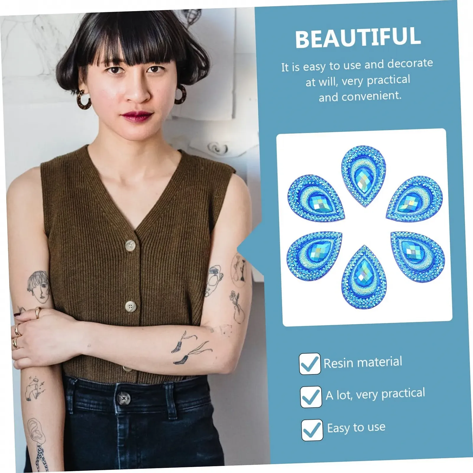 Стразы Водопад TEHAUX Форма павлиньего хвоста Плоская задняя часть, фото №6