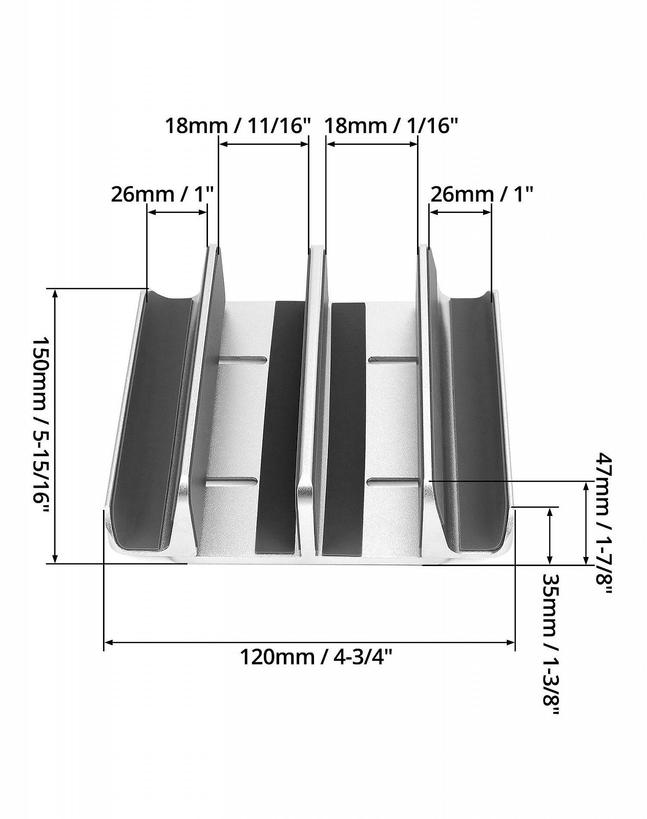 Подставка для ноутбука вертикальная QWORK 4 в 1 алюминиевая регулируемая с 2 слотами для Macbook, телефона, игровых ноутбуков, iPad серебристая, фото №6