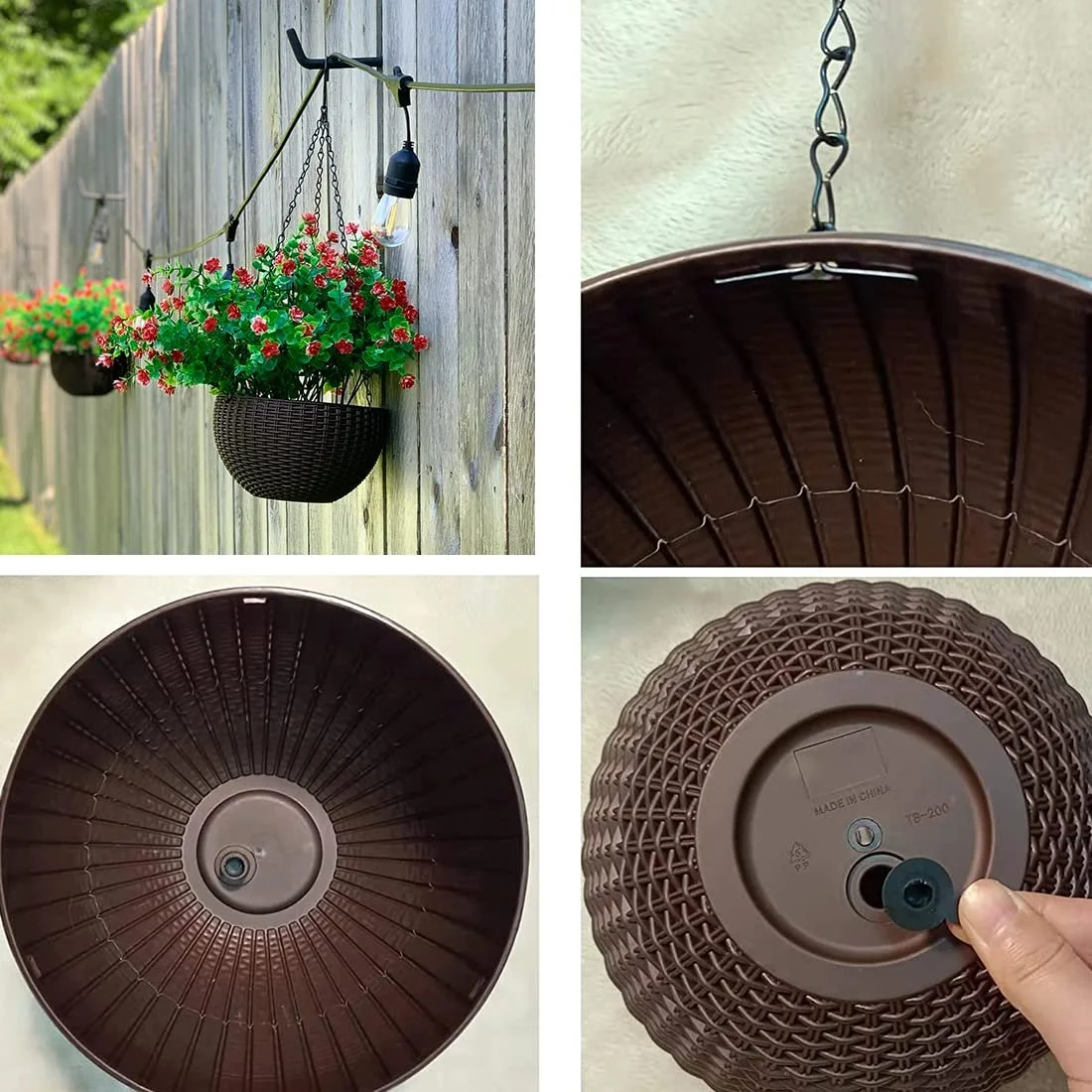 Подвесная корзина Цветочный горшок Уличный с отверстиями и цепочками, фото №3