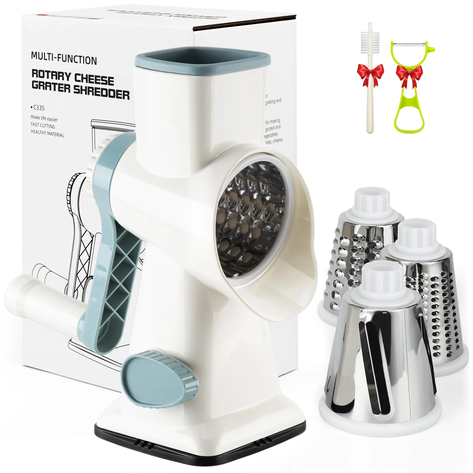 Ручна овочерізка роторна з 3 змінними лезами для нарізки скибочками, кубиками та жульєном, ідеально підходить для овочів, фруктів, фото №1 Ручна овочерізка роторна з 3 змінними лезами для нарізки скибочками, кубиками та жульєном, ідеально підходить для овочів, фруктів, фото №1