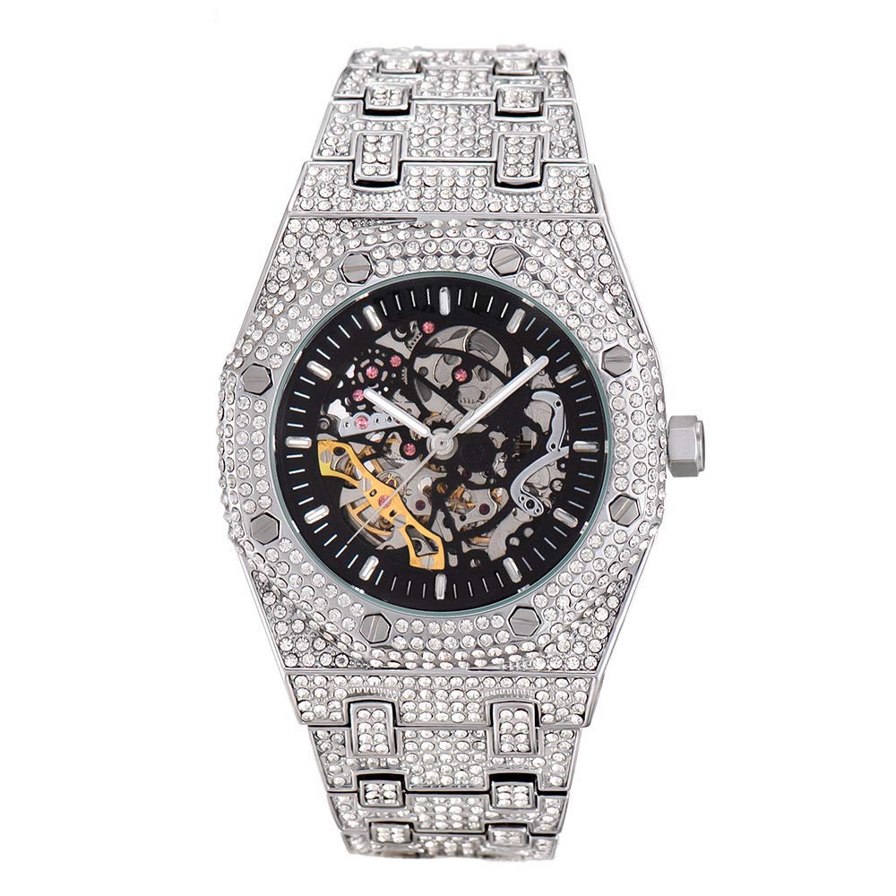 Годинник ICEDIAMOND 43 мм Чоловічий Full CZ Diamond Openwork Manual Winding Automatic Skeleton Luxury, фото №1