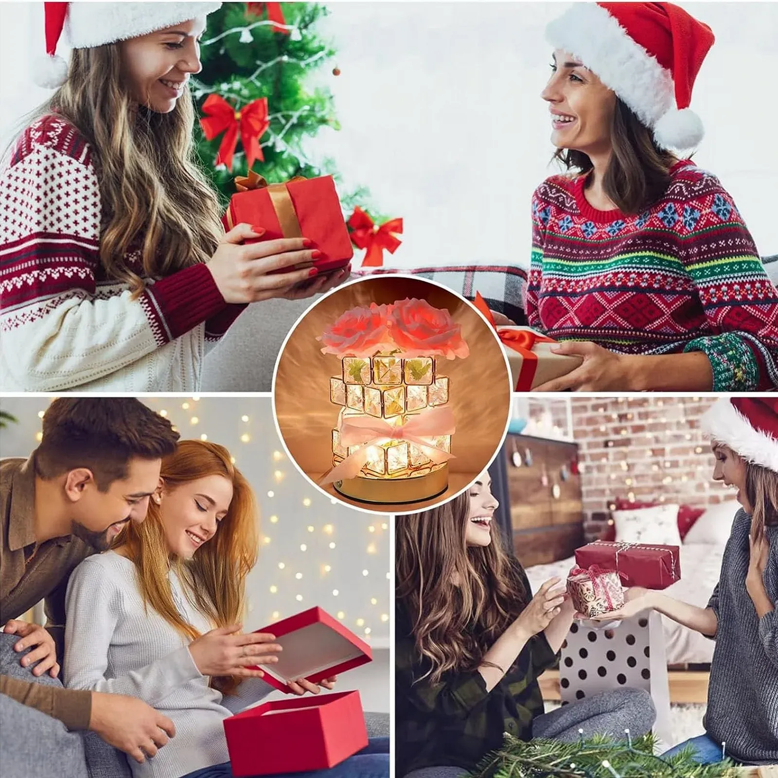 Настольная лампа Pink Crystal Flower Lamp беспроводная аккумуляторная 3 цвета LED розовая, фото №7